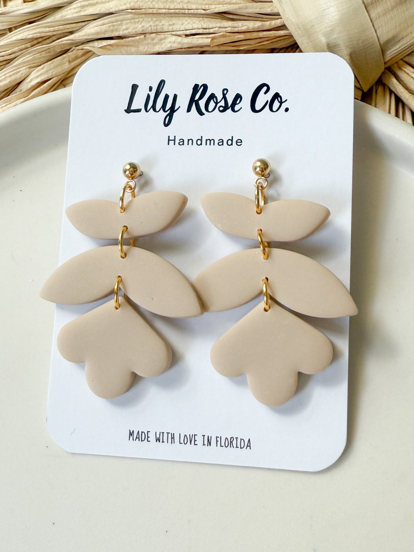 Long Floral Dangles - Sand