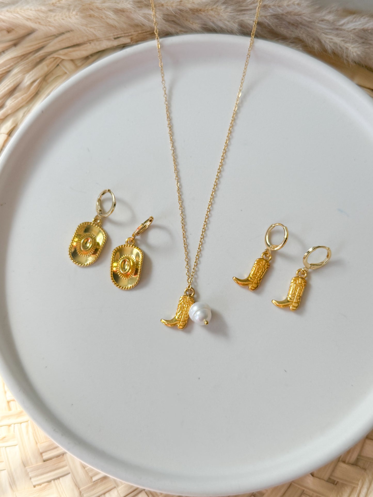 Cowgirl Boot and Pearl Necklace