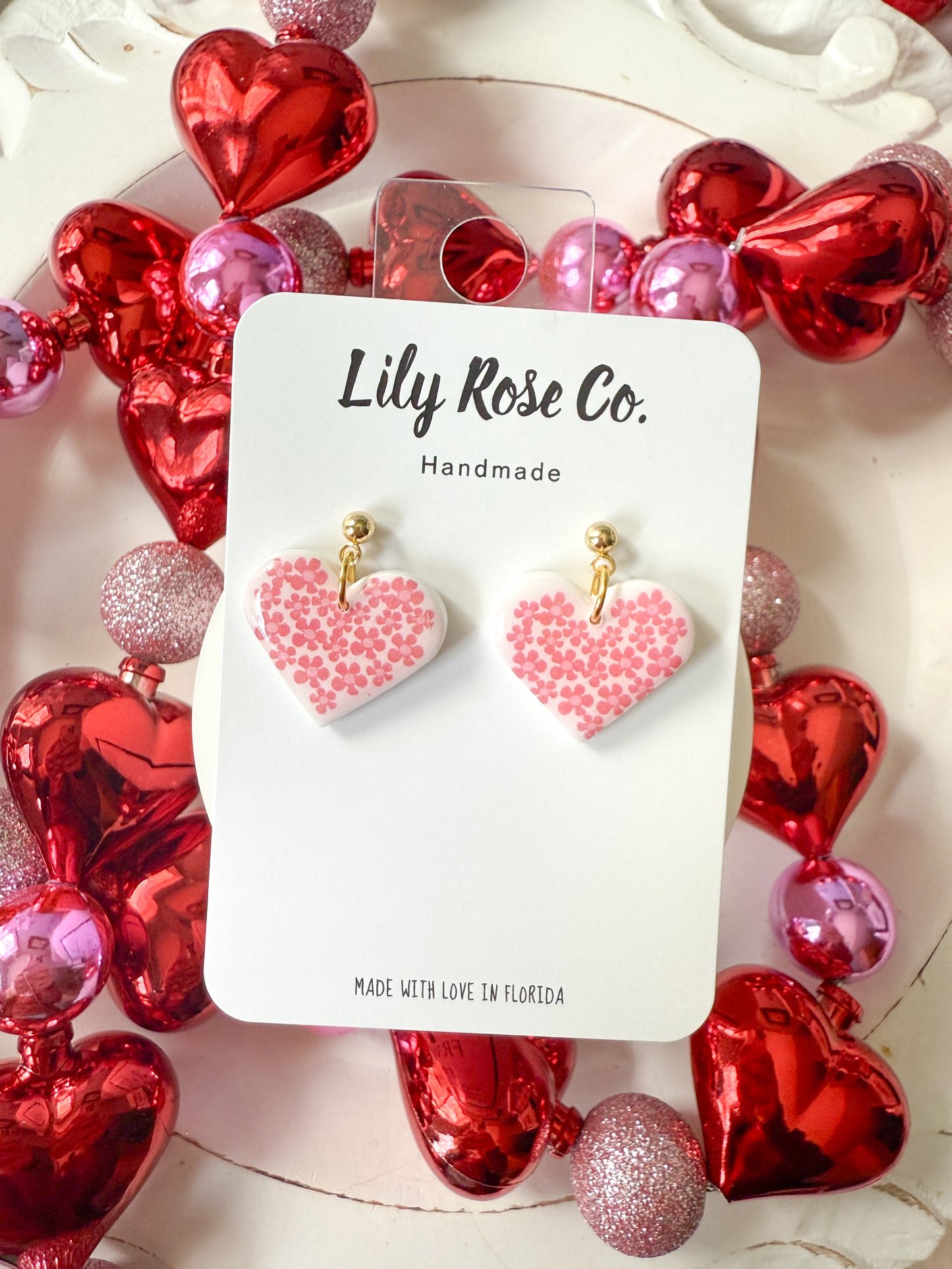 Red Floral White Hearts