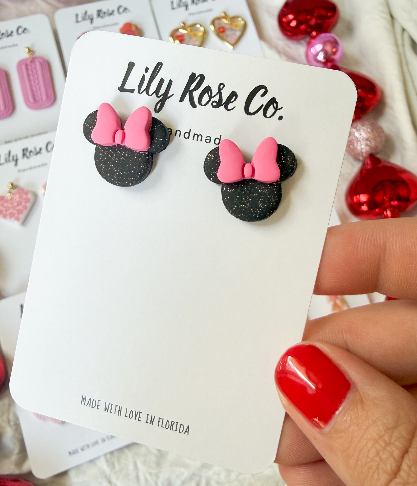 Mouse Studs With Pink Bows