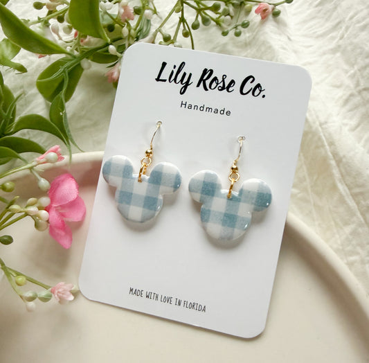 Blue Gingham Mouse Ears