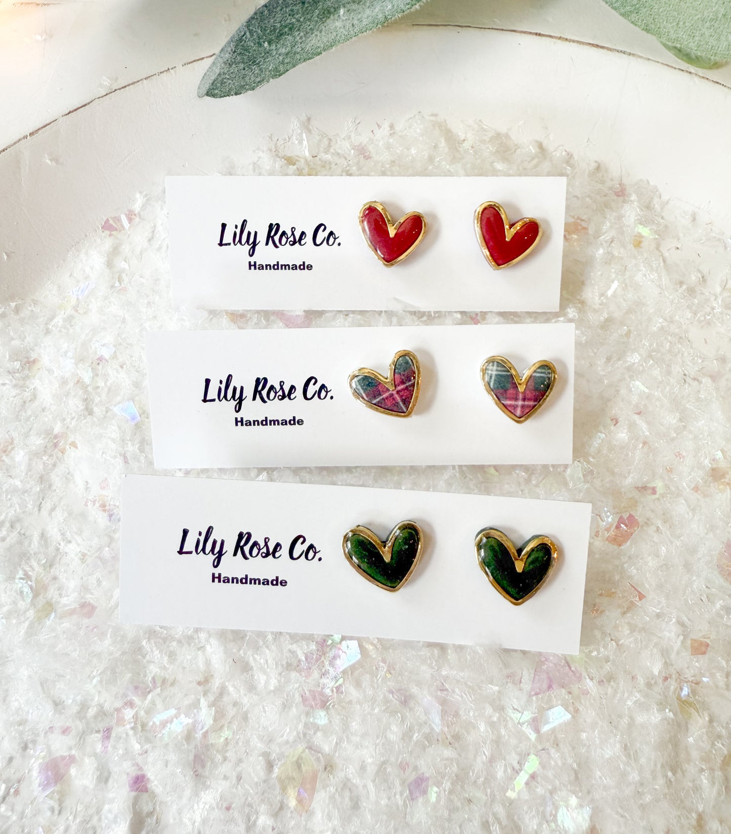 Gold Trim Heart Studs