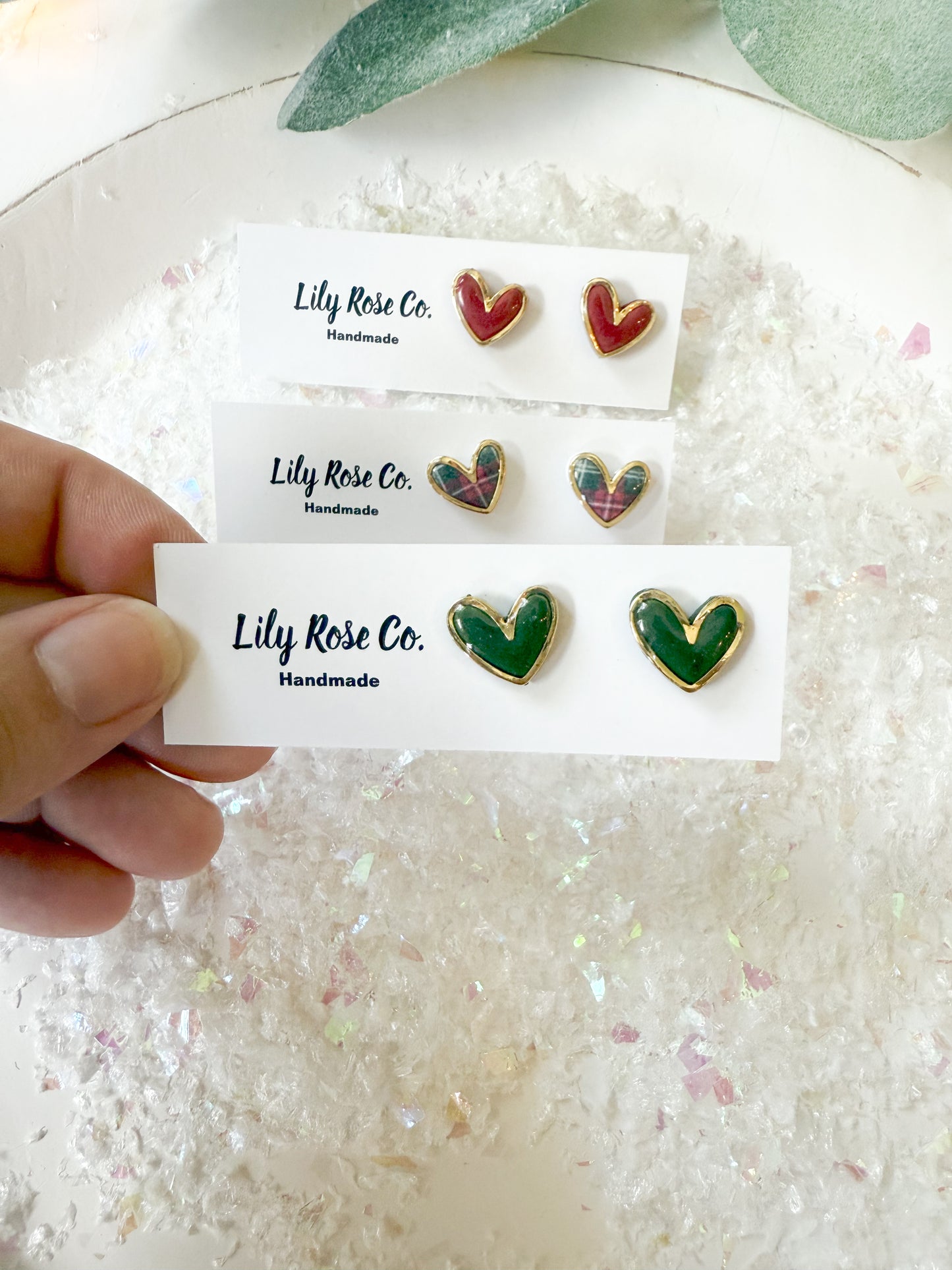 Gold Trim Heart Studs