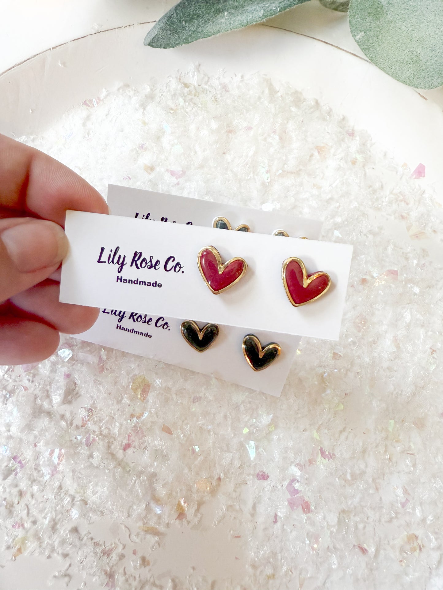 Gold Trim Heart Studs