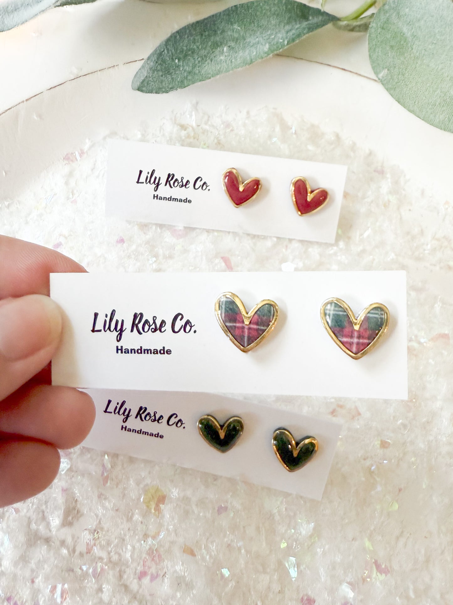 Gold Trim Heart Studs