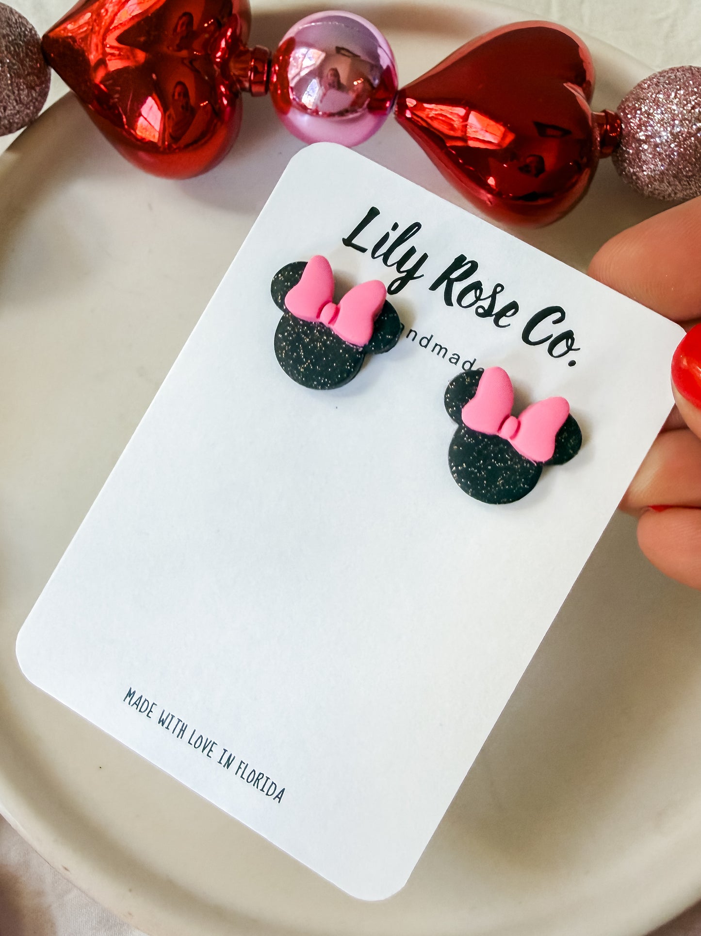 Mouse Studs With Pink Bows